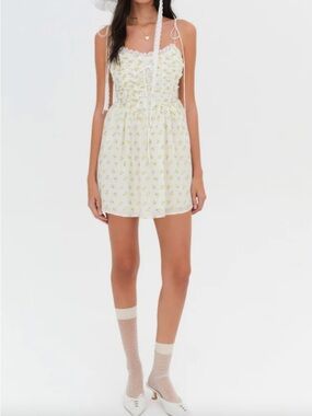For love and Lemons Keila Floral Ruffle Lace Corset Mini Dress
